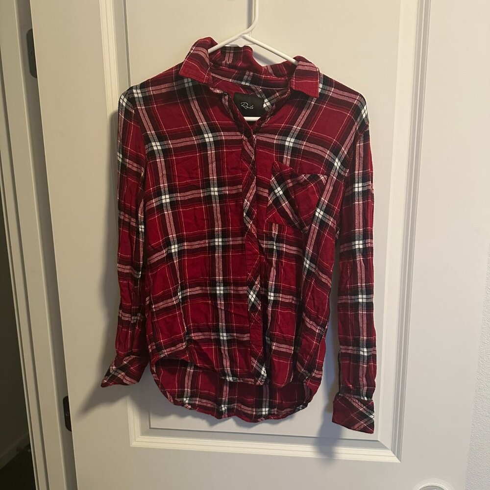 Rails Red & Black Plaid Button Up Collared Top